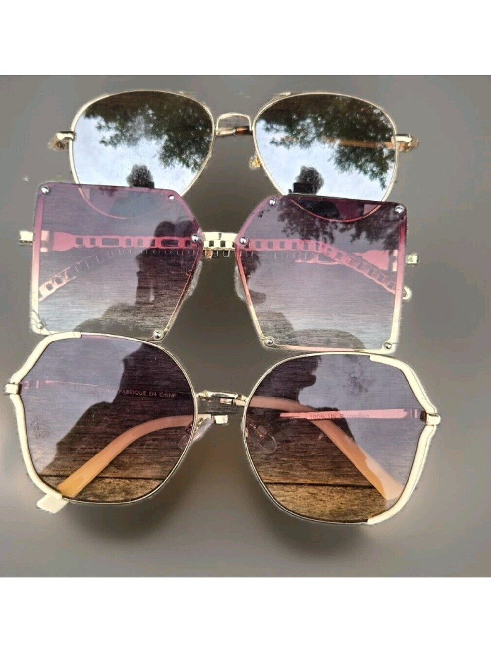 Women's Geometric Sunglasses Rose Gold Shiny